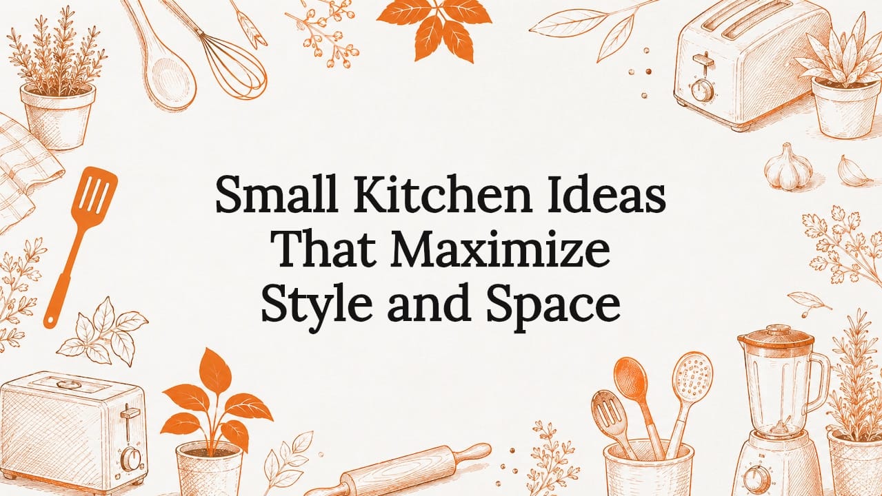 Decorative title card illustration for small kitchen article