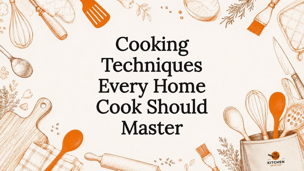 Decorative hand drawn cooking tools frame title card