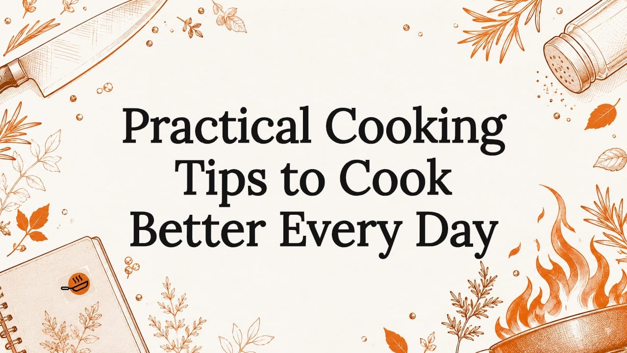 Decorative cooking tools title card illustration
