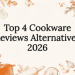 Decorative sketch of cookware and kitchen tools framing title