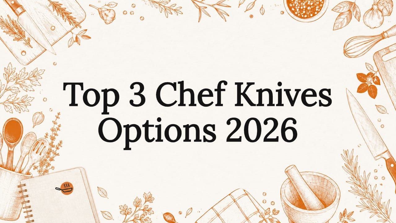Decorative illustration framing chef knives title