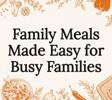 Decorative illustrated title card for family meals