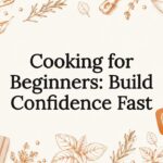 Decorative title card illustration of cooking tools around text area