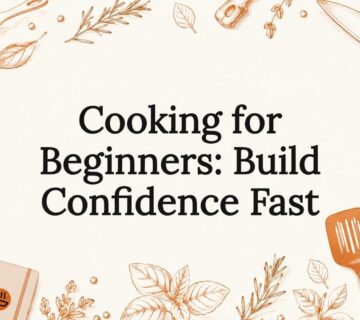 Decorative title card illustration of cooking tools around text area