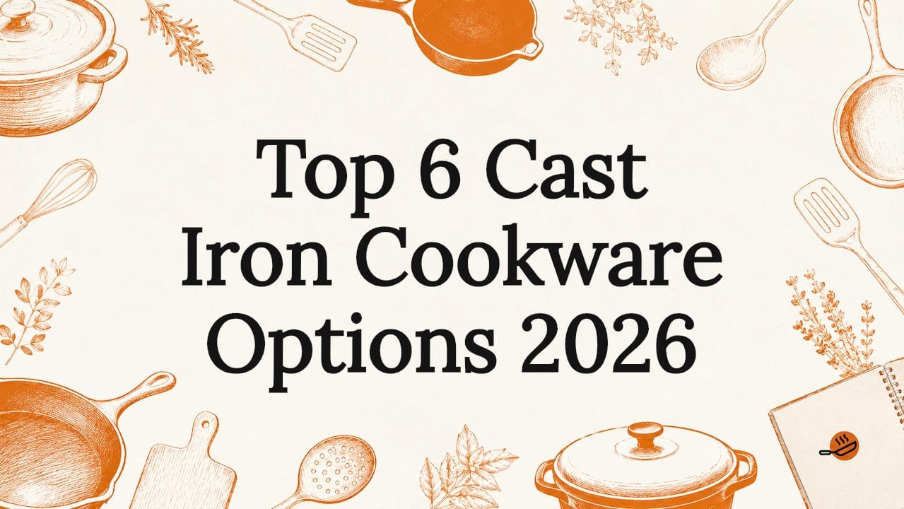 Illustrated cast iron cookware decorative title card