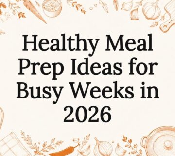 Decorative healthy meal prep title card illustration