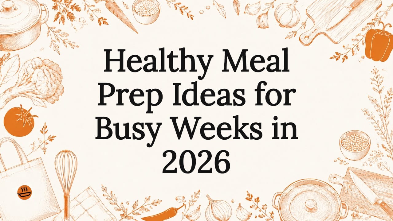 Decorative healthy meal prep title card illustration