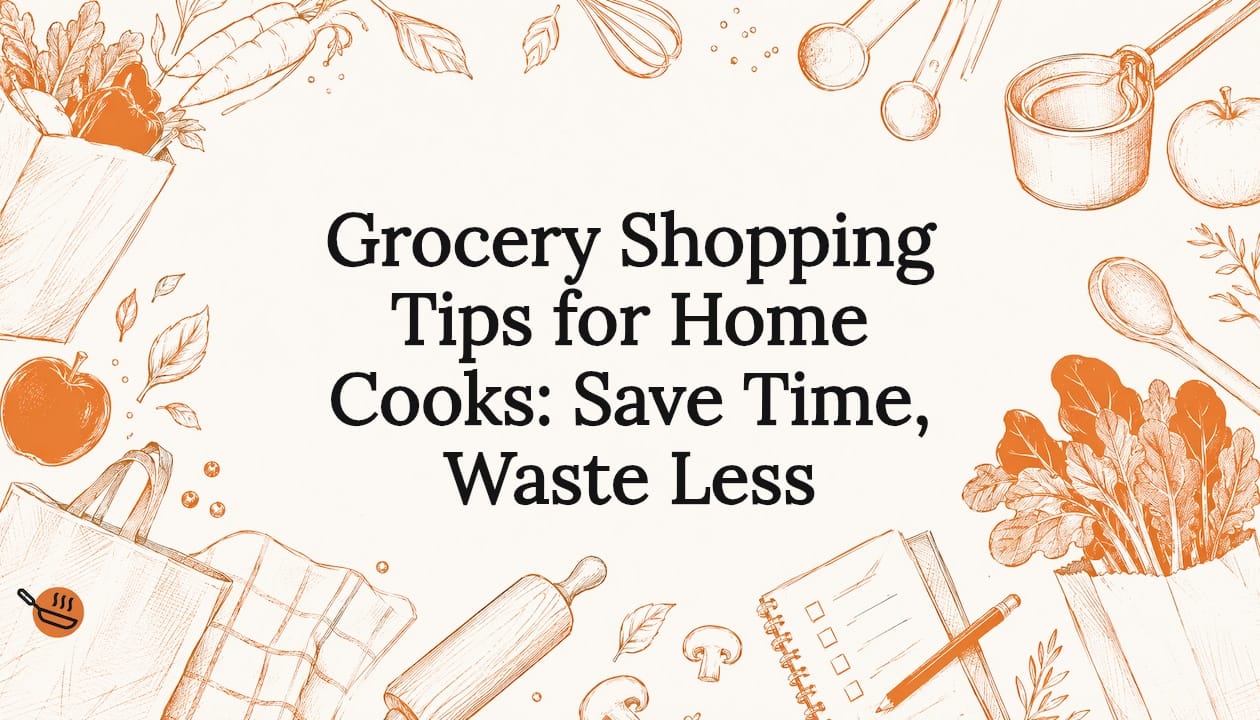 Decorative grocery shopping title card illustration