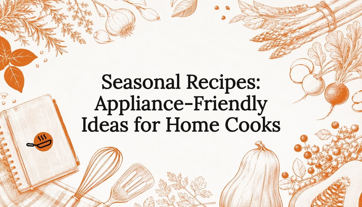 Illustrated title card with kitchen tools and produce