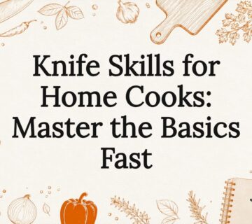 Decorative hand drawn kitchen utensils framing title