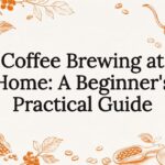 Decorative title card illustration with coffee brewing elements