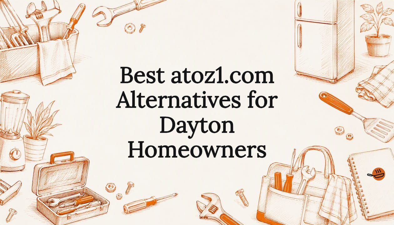 Decorative title card illustration with appliance tools and kitchen items