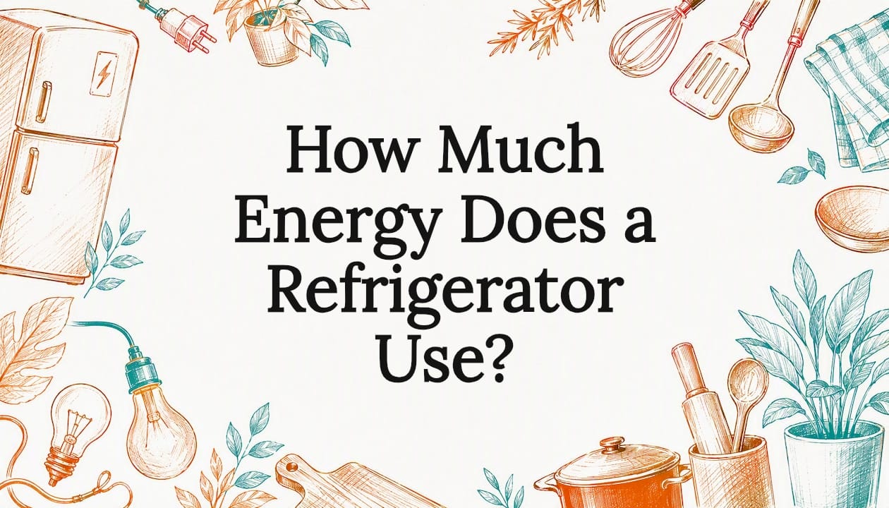 Decorative title card illustration for refrigerator energy article