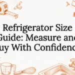 Decorative title card illustration framing refrigerator sizing topic