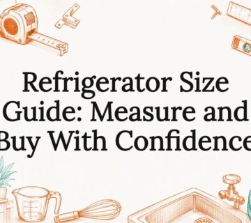 Decorative title card illustration framing refrigerator sizing topic