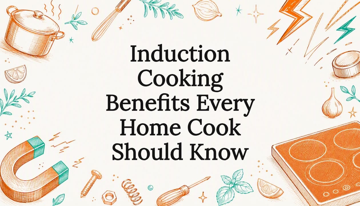 Decorative title card with kitchen cooking tools illustration