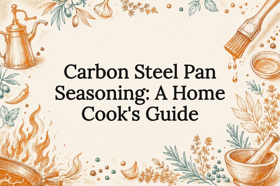Decorative title card illustration for carbon steel pan seasoning article
