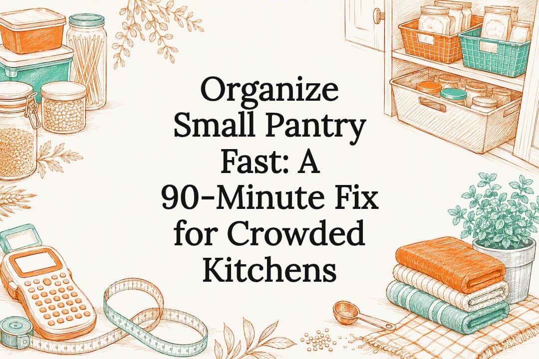 Decorative title card of pantry storage items