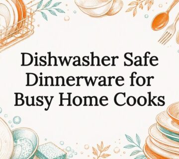 Decorative title card illustration for dishwasher safe dinnerware article