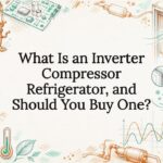 Decorative title card illustration for inverter compressor refrigerator article