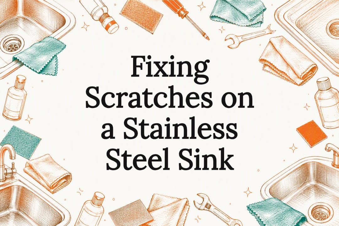 Decorative kitchen sink repair title card illustration