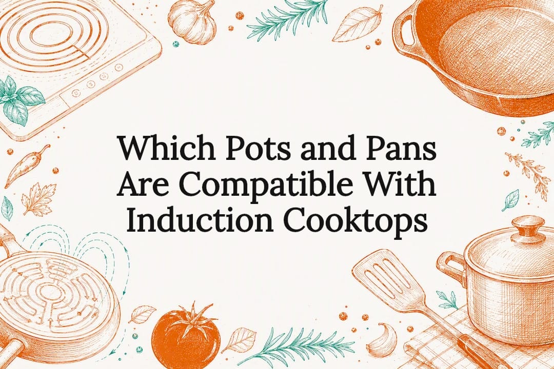 Decorative title card illustration for induction cookware