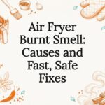 Decorative title card with kitchen and air fryer themed sketches
