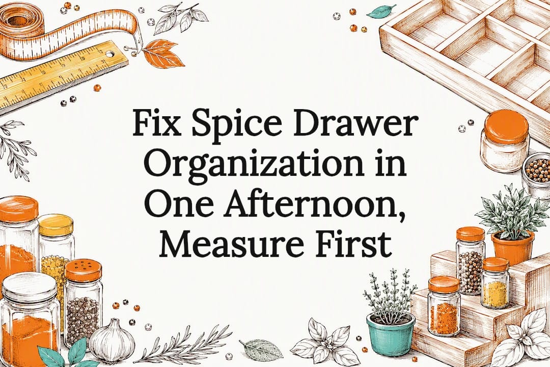 Decorative spice drawer organization title card