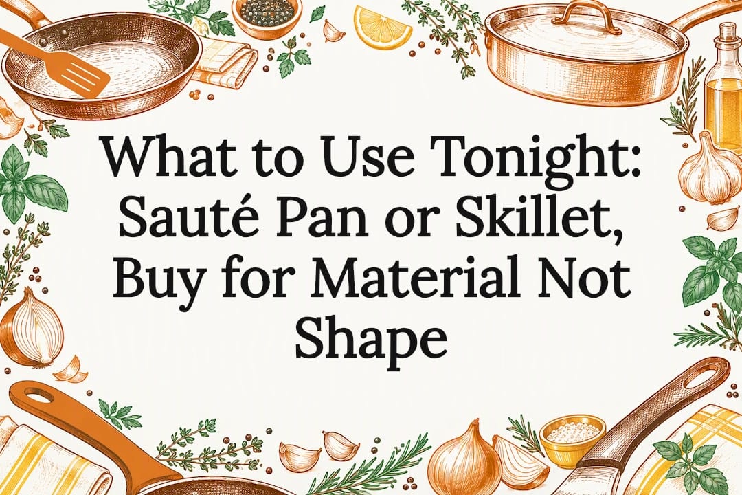 Decorative sauté pan and skillet title card