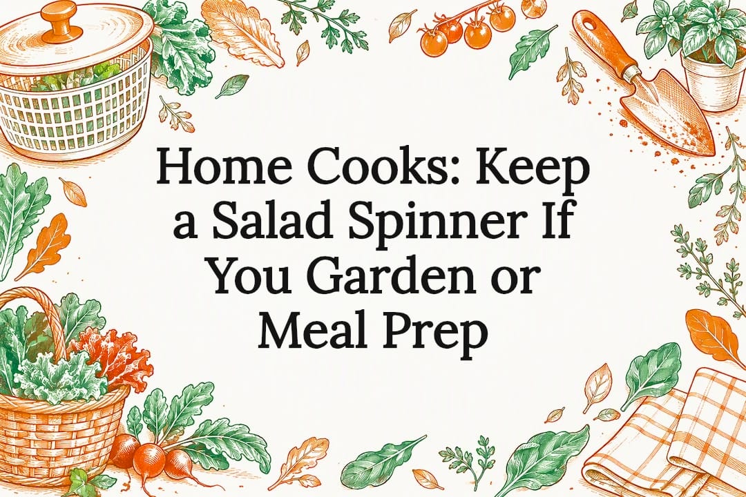 Salad spinner and garden greens title card