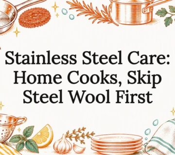 Sketches of cookware and cleaning tools