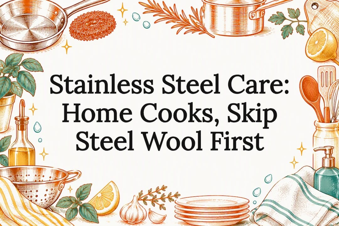 Sketches of cookware and cleaning tools