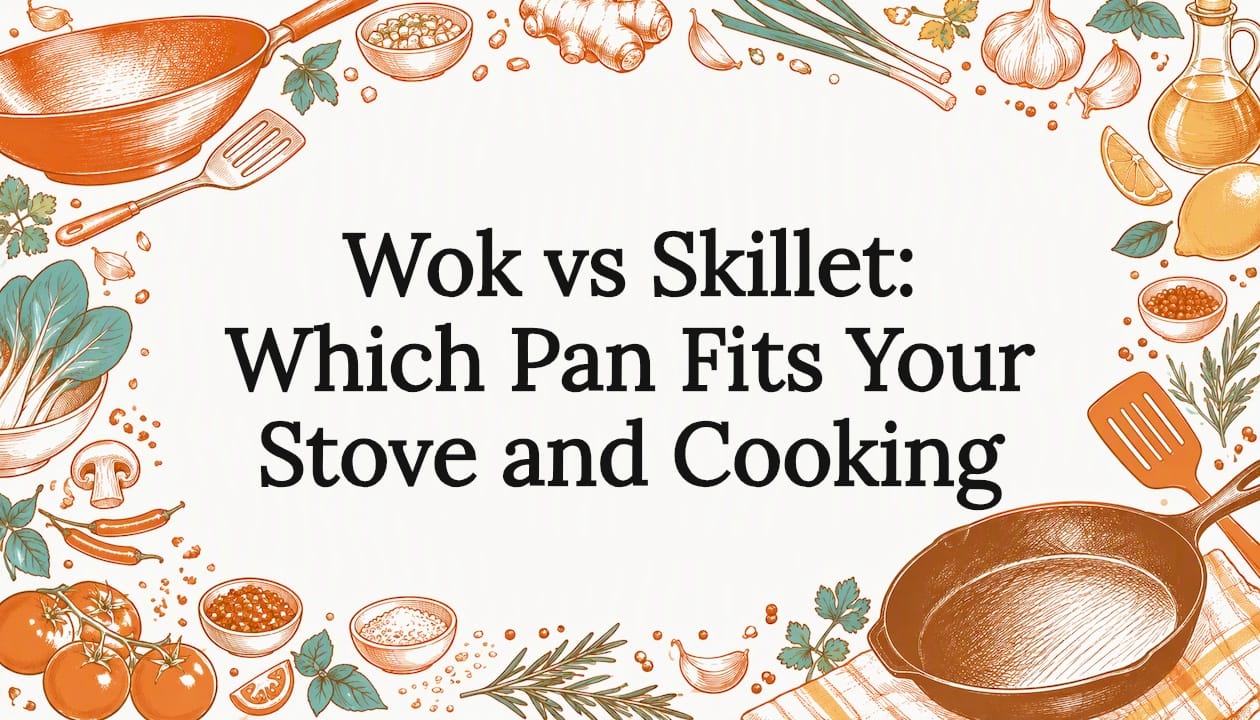 Hand drawn wok and skillet title card