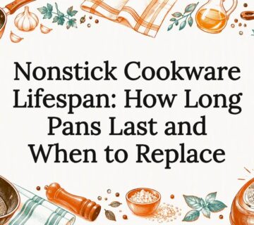 Decorative cookware sketches framing the title
